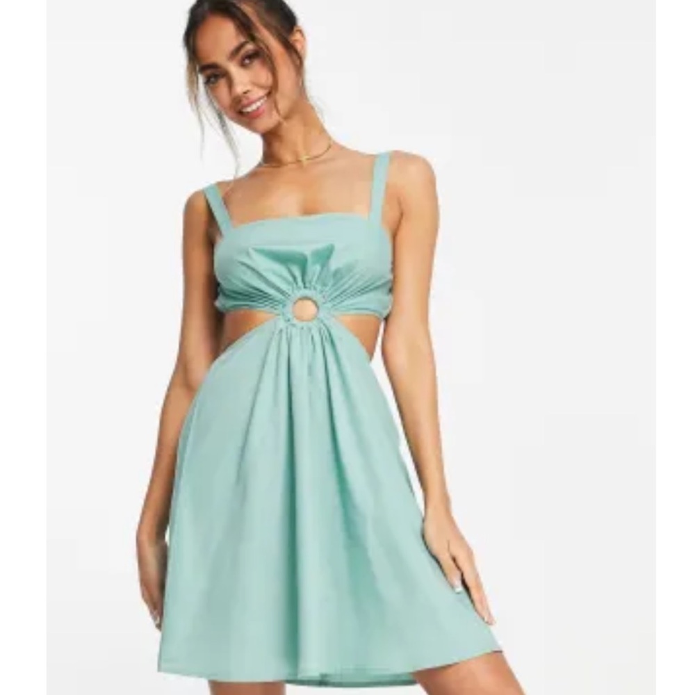 Green Mini Dress with Ring Detail